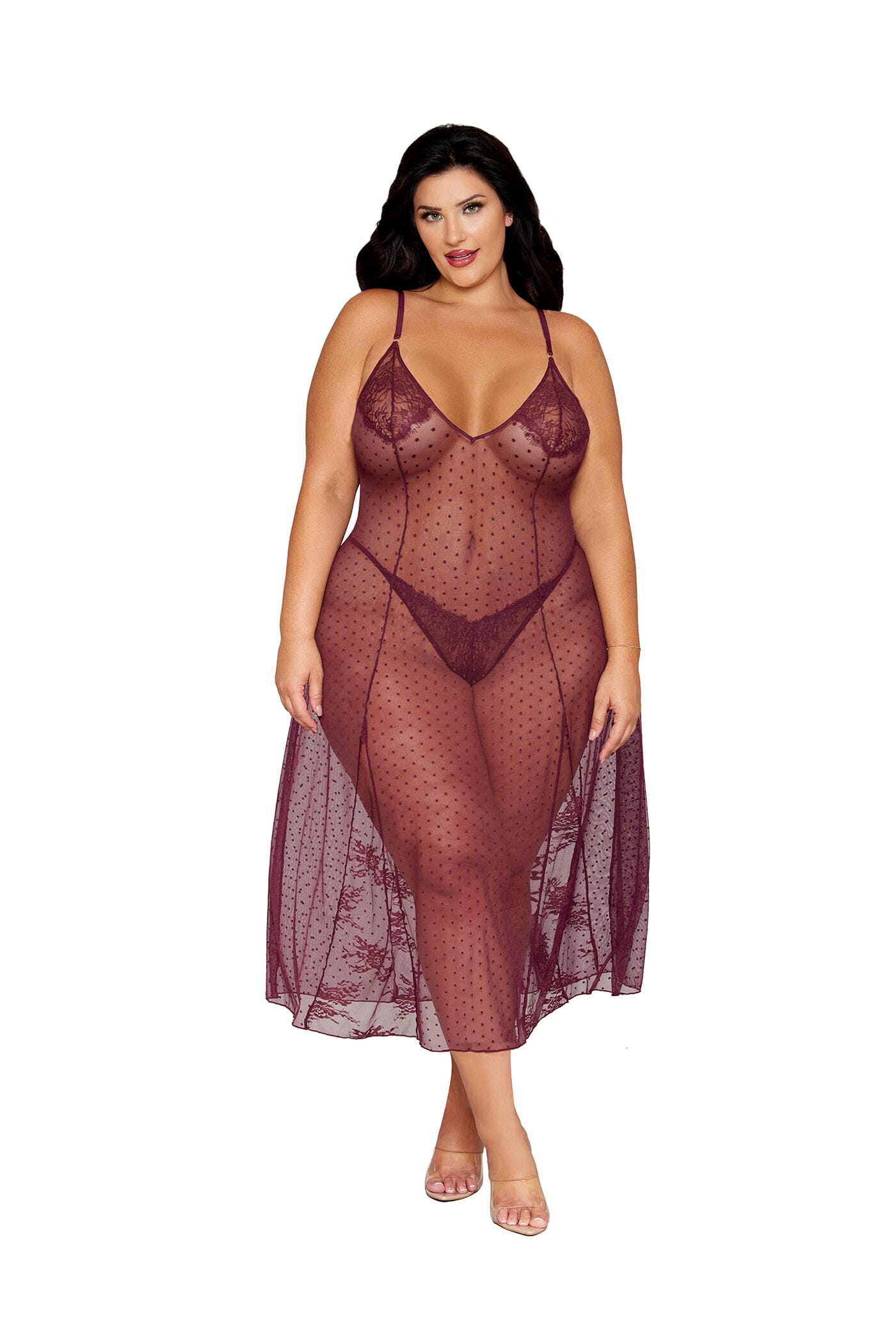 Dreamgirl Plus Size Lace Cherry Lacquer Gown & G-String