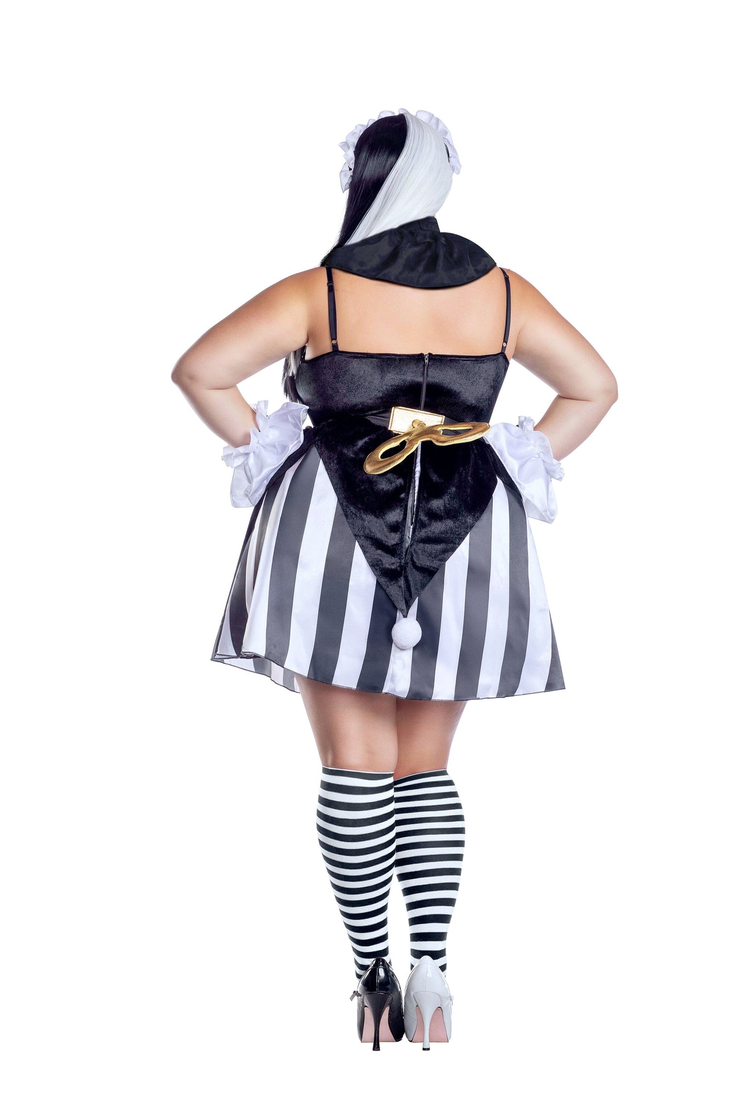 Dreamgirl Plus Size Scary Doll Satin Dress with Pompom Details Halloween Costume – Creepy Doll Outfit
