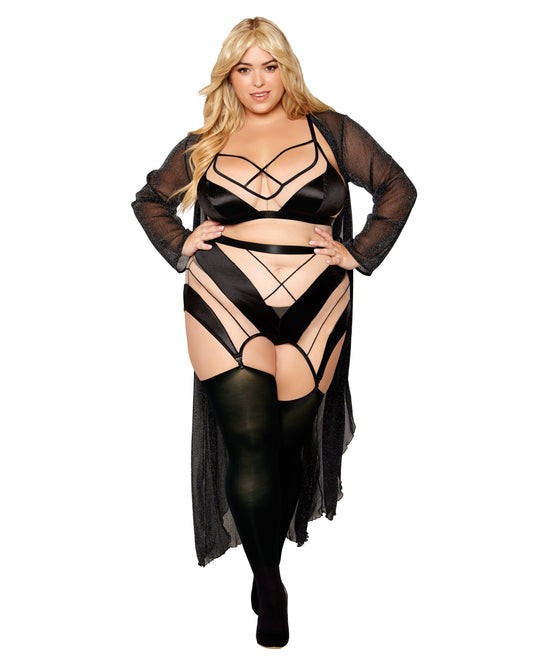 Dreamgirl Plus Size Sheer Panel Bralette, Garter Skirt, and G-String Set