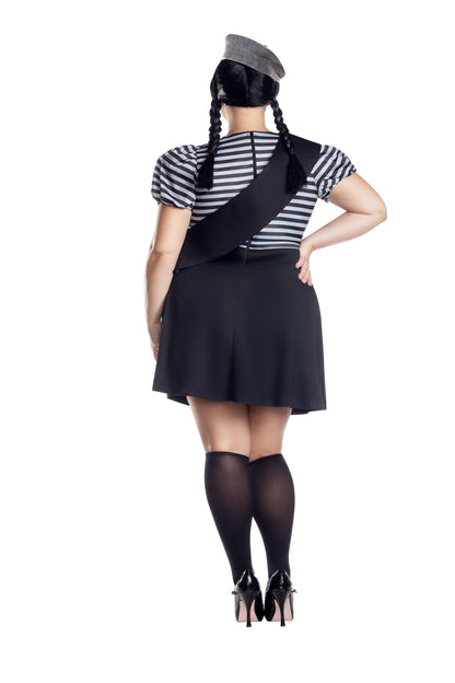 Dreamgirl Plus Size Spooky Scout Stripe Printed Dress with Sash & Beret Women’s Costume – Halloween Outfit