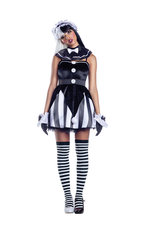 Dreamgirl Scary Doll Satin Dress with Pompom Details Halloween Costume – Creepy Doll Outfit