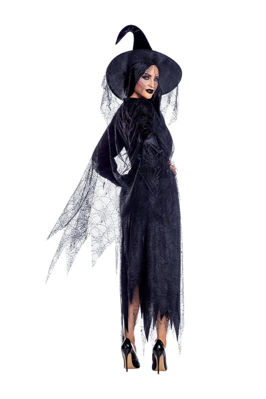 Dreamgirl Scary Witch Velvet & Lace Dress with Hat & Cape Women’s Costume – Halloween Witch Outfit