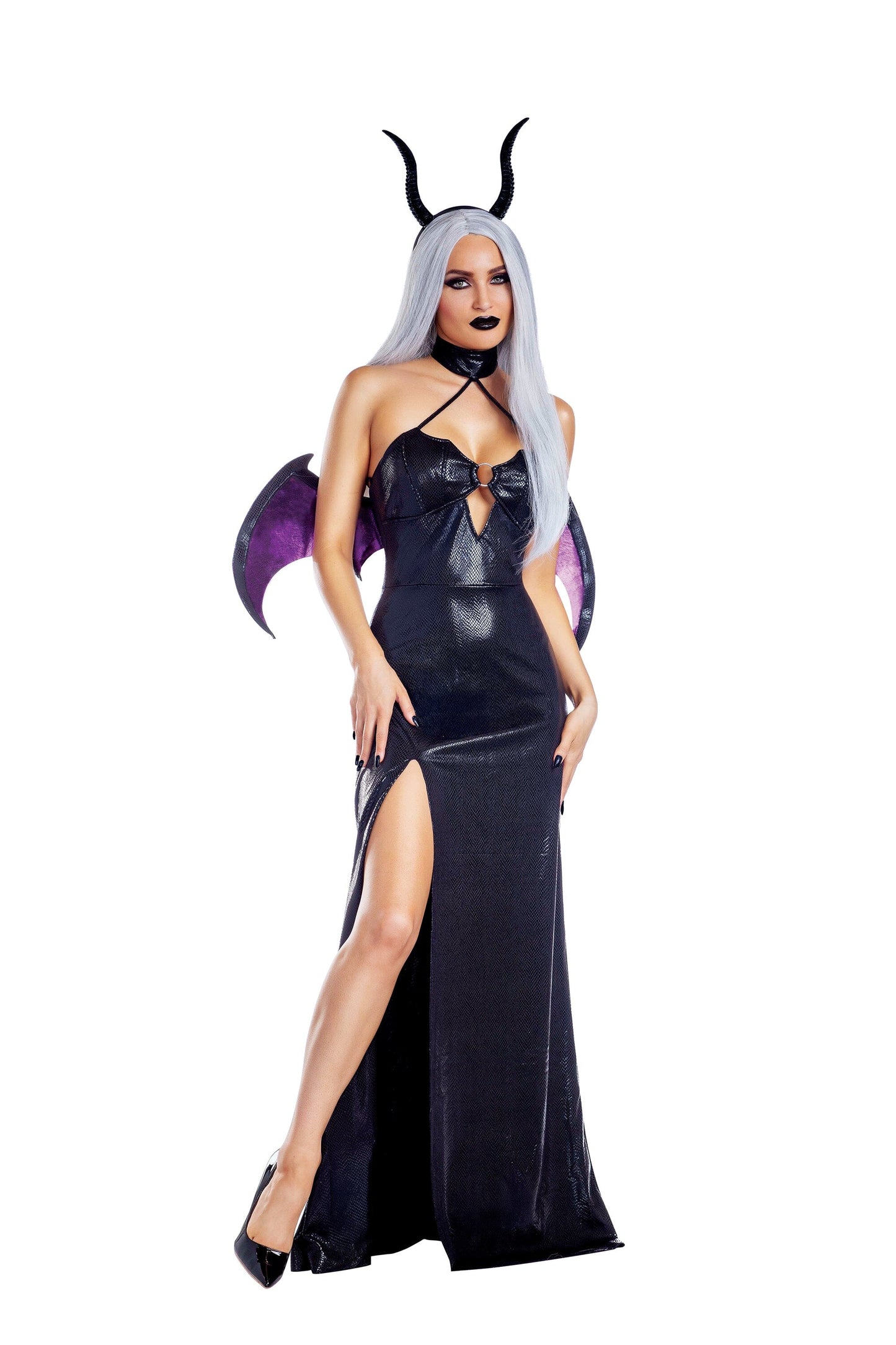 Dreamgirl Succubus Halter Dress with Wing Neckline Women’s Costume – Fantasy Halloween Outfit