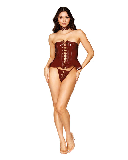 Dreamgirl Vinyl Peplum Bustier, Collar, and G-string Set