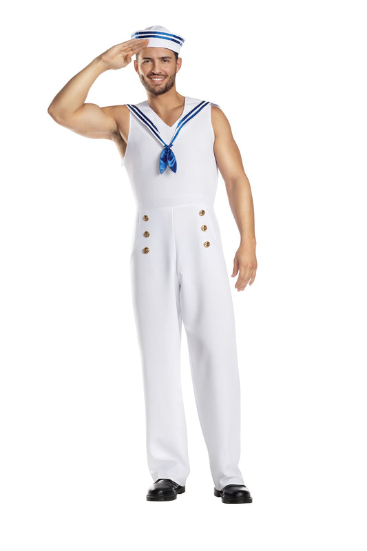 Dreamguy Sailor Sleeveless Jumpsuit Men’s Costume – Poly Poplin Nautical Outfit