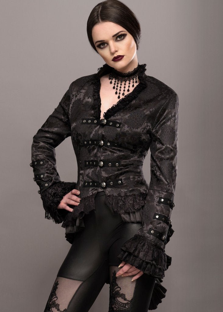 Elegant Black Victorian Jacket with Lace Embellishments - Unspoken Fashion