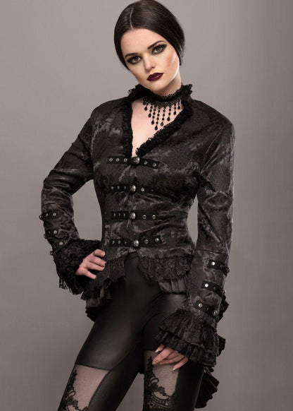 Elegant Black Victorian Jacket with Lace Embellishments - Unspoken Fashion