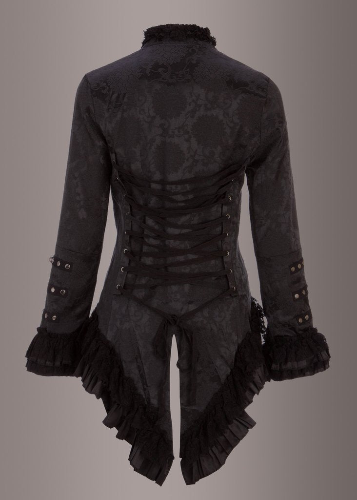 Elegant Black Victorian Jacket with Lace Embellishments - Unspoken Fashion