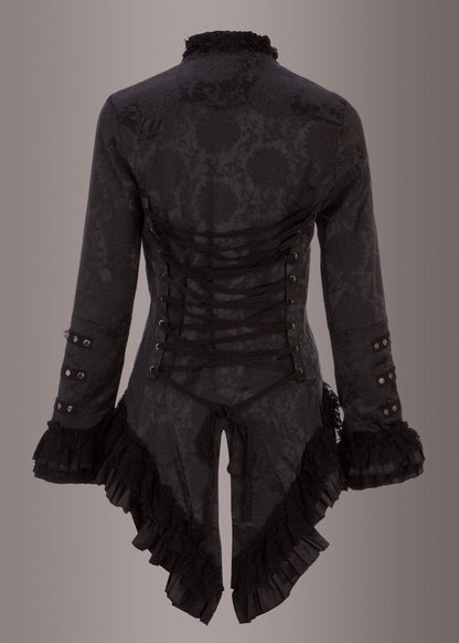 Elegant Black Victorian Jacket with Lace Embellishments - Unspoken Fashion