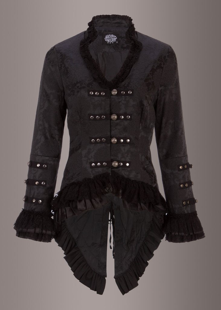 Elegant Black Victorian Jacket with Lace Embellishments - Unspoken Fashion