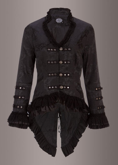 Elegant Black Victorian Jacket with Lace Embellishments - Unspoken Fashion