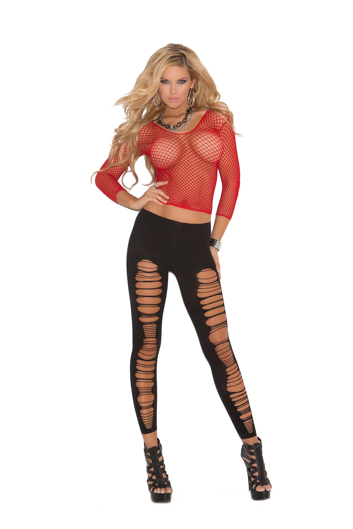 Elegant Moments Fishnet Long Sleeve Cami Top.