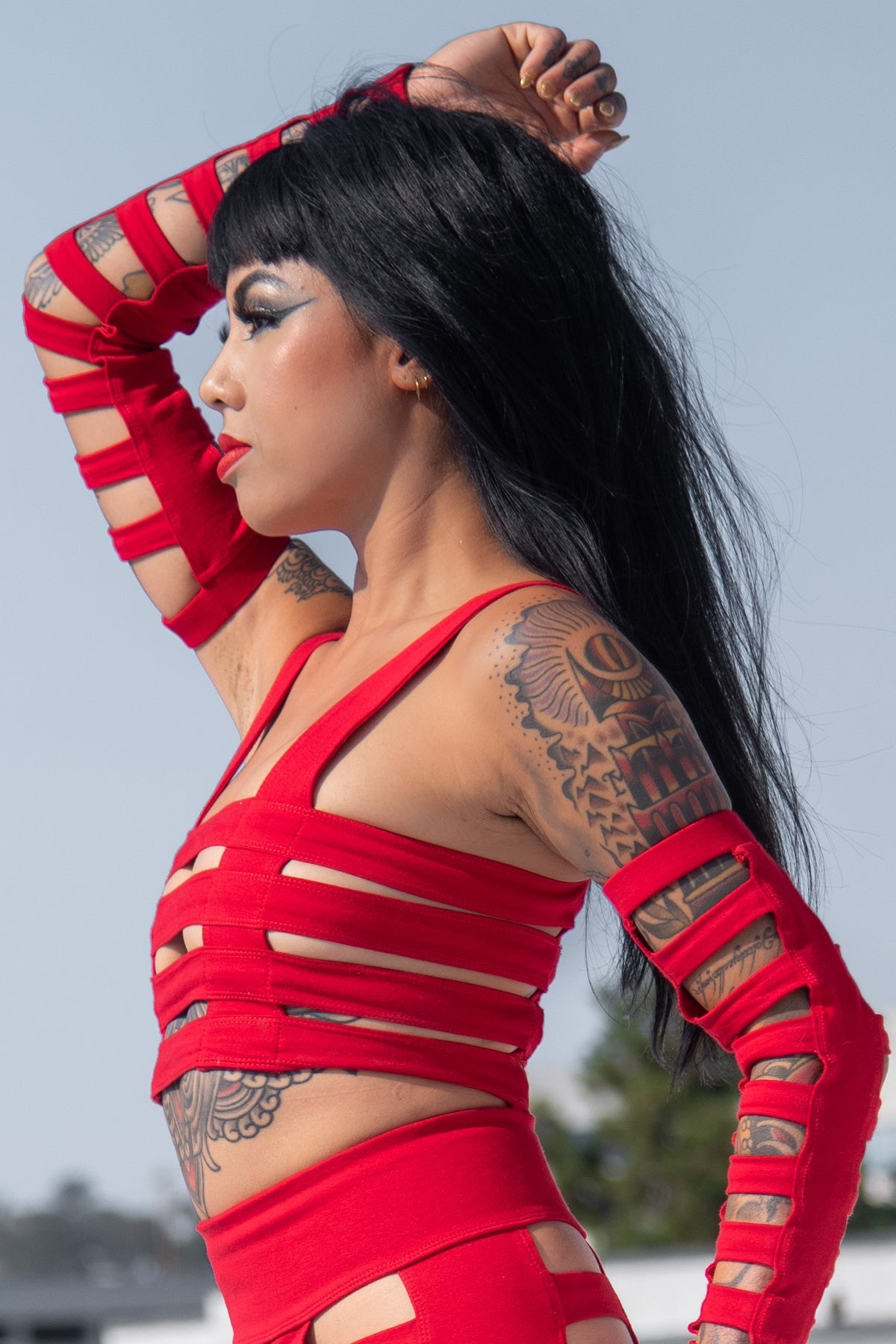 Five and Diamond Cage Bra Top - red cotton