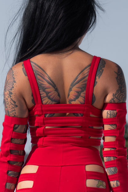 Five and Diamond Cage Bra Top - red cotton