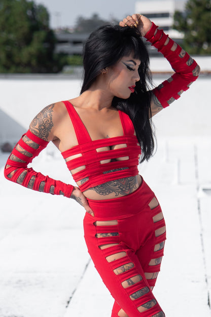 Five and Diamond Cage Bra Top - red cotton