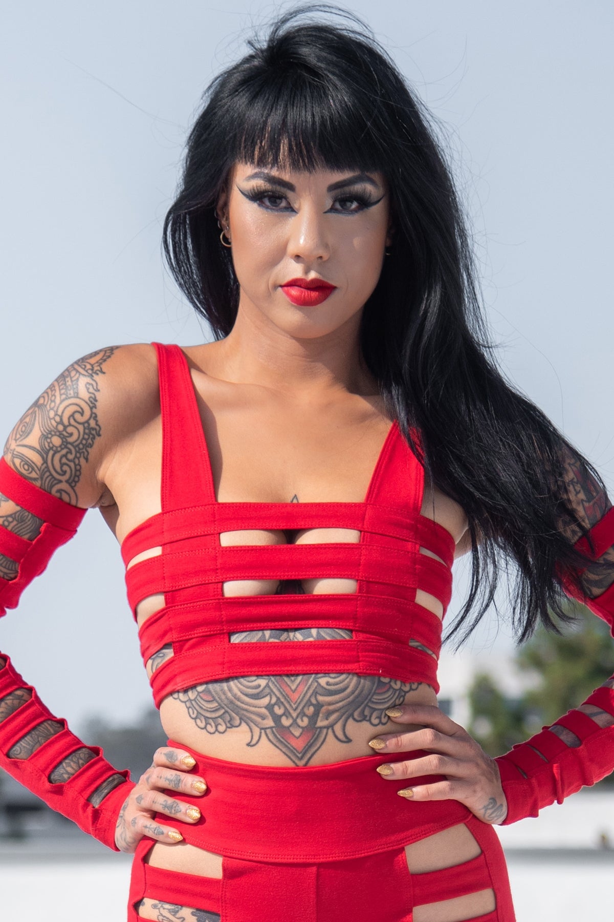 Five and Diamond Cage Bra Top - red cotton