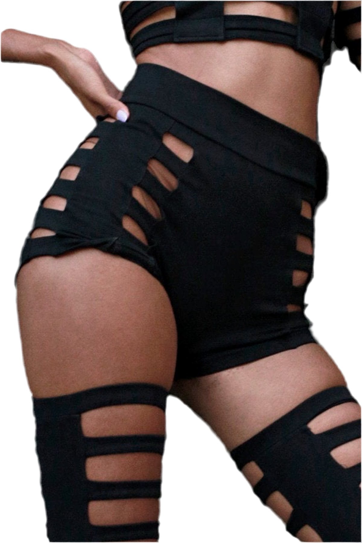Five and Diamond Cage Shorts - black cotton