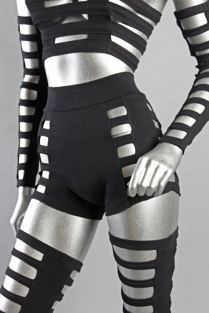 Five and Diamond Cage Shorts - black cotton