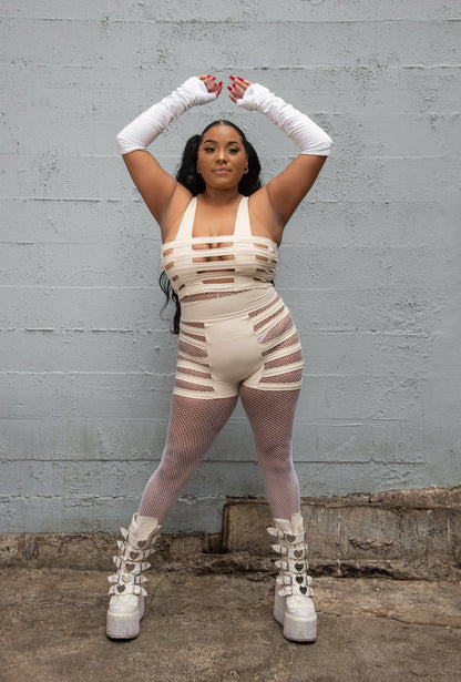 Five and Diamond Deluxe Cage Bra Top - cream nylon