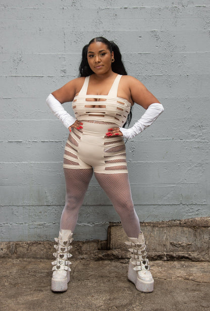 Five and Diamond Deluxe Cage Bra Top - cream nylon