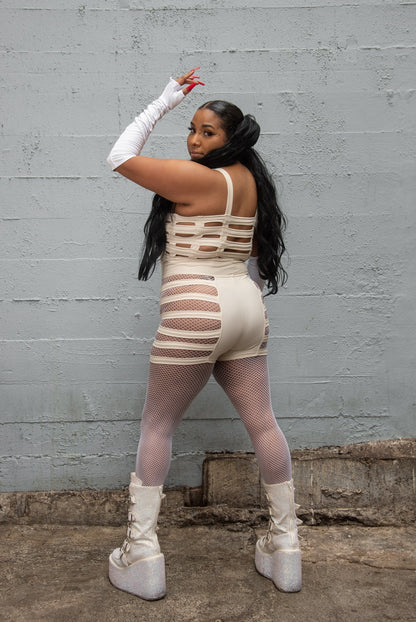 Five and Diamond Deluxe Cage Bra Top - cream nylon