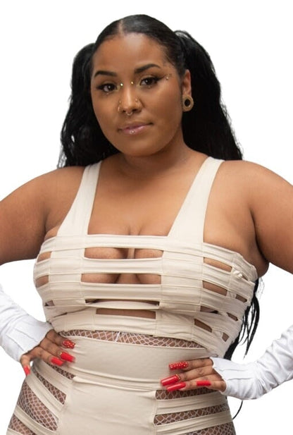 Five and Diamond Deluxe Cage Bra Top - cream nylon