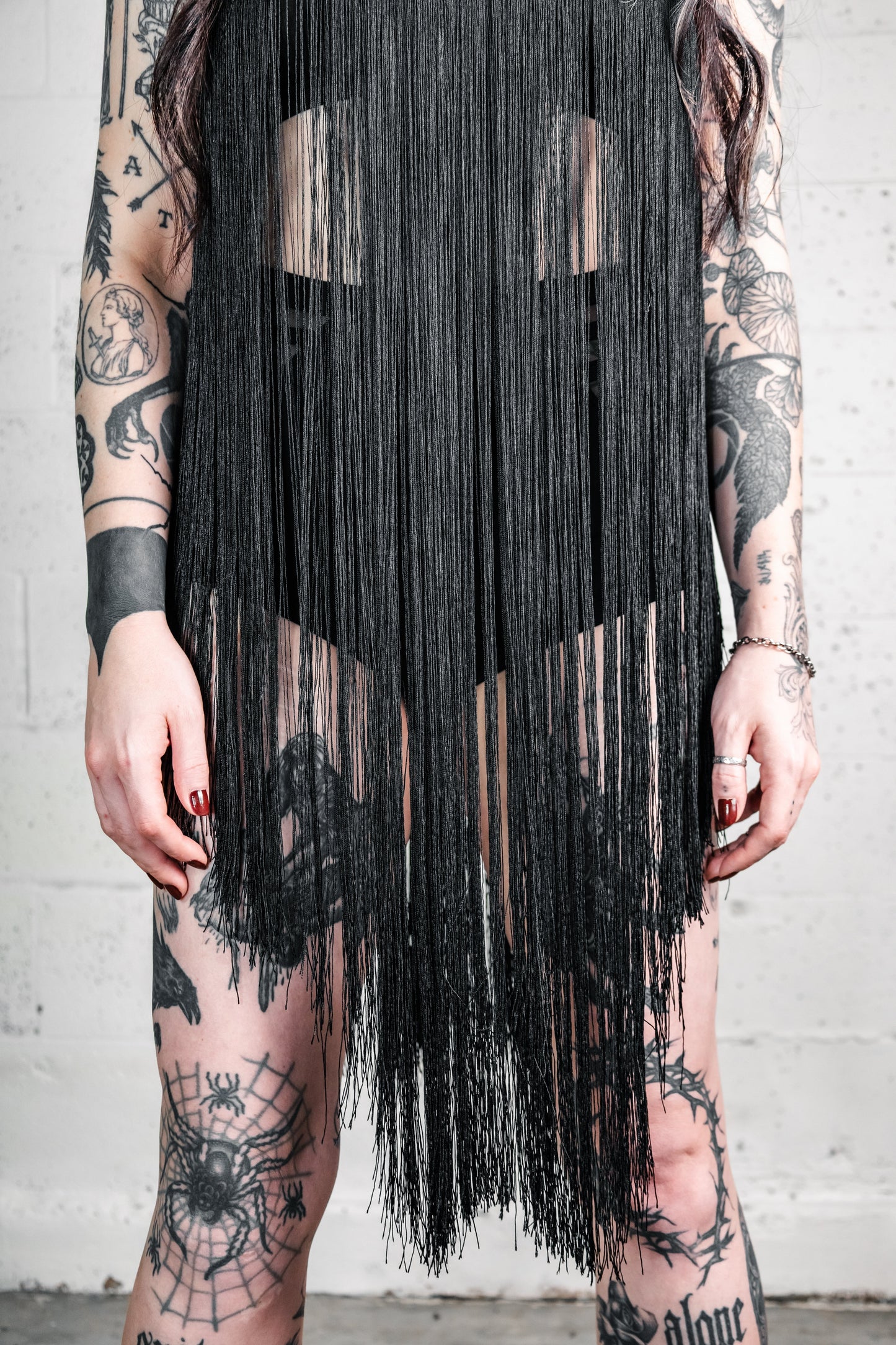 Five and Diamond Fringe Halter Top Dress - cotton