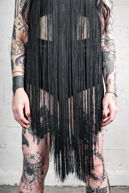 Five and Diamond Fringe Halter Top Dress - cotton