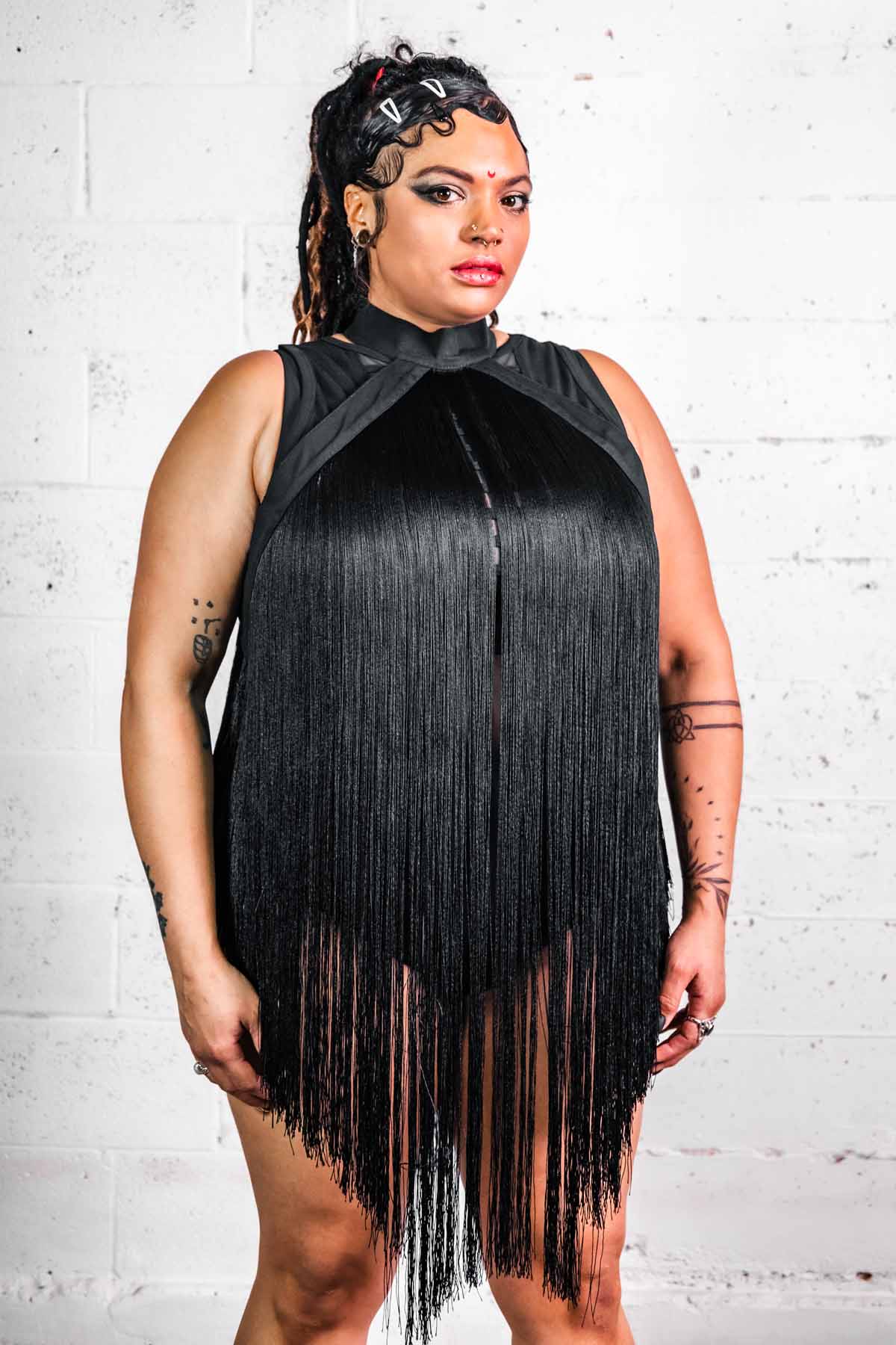 Five and Diamond Fringe Halter Top Dress - cotton