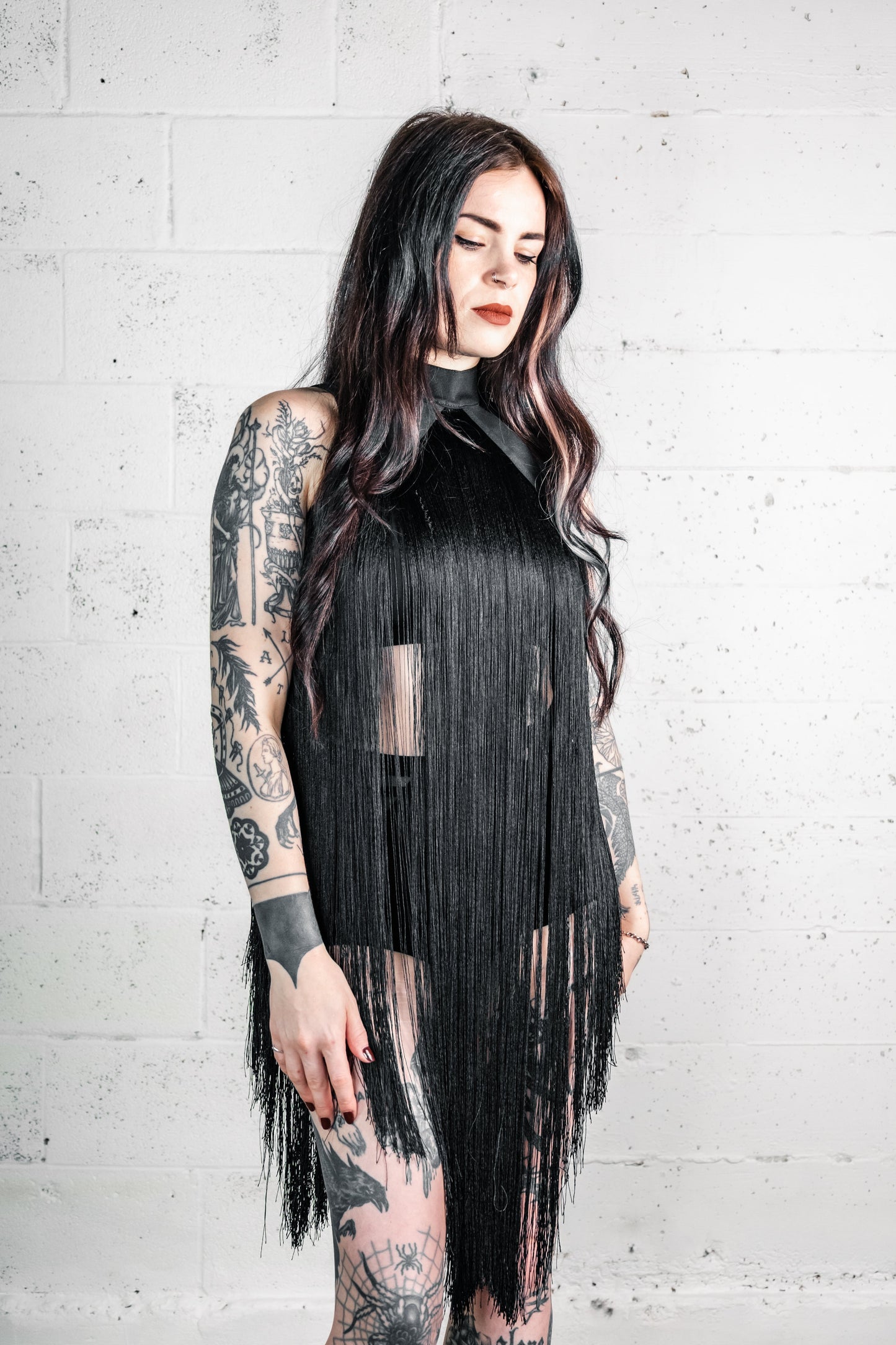 Five and Diamond Fringe Halter Top Dress - cotton