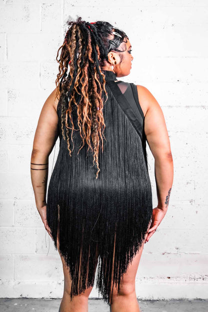 Five and Diamond Fringe Halter Top Dress - cotton