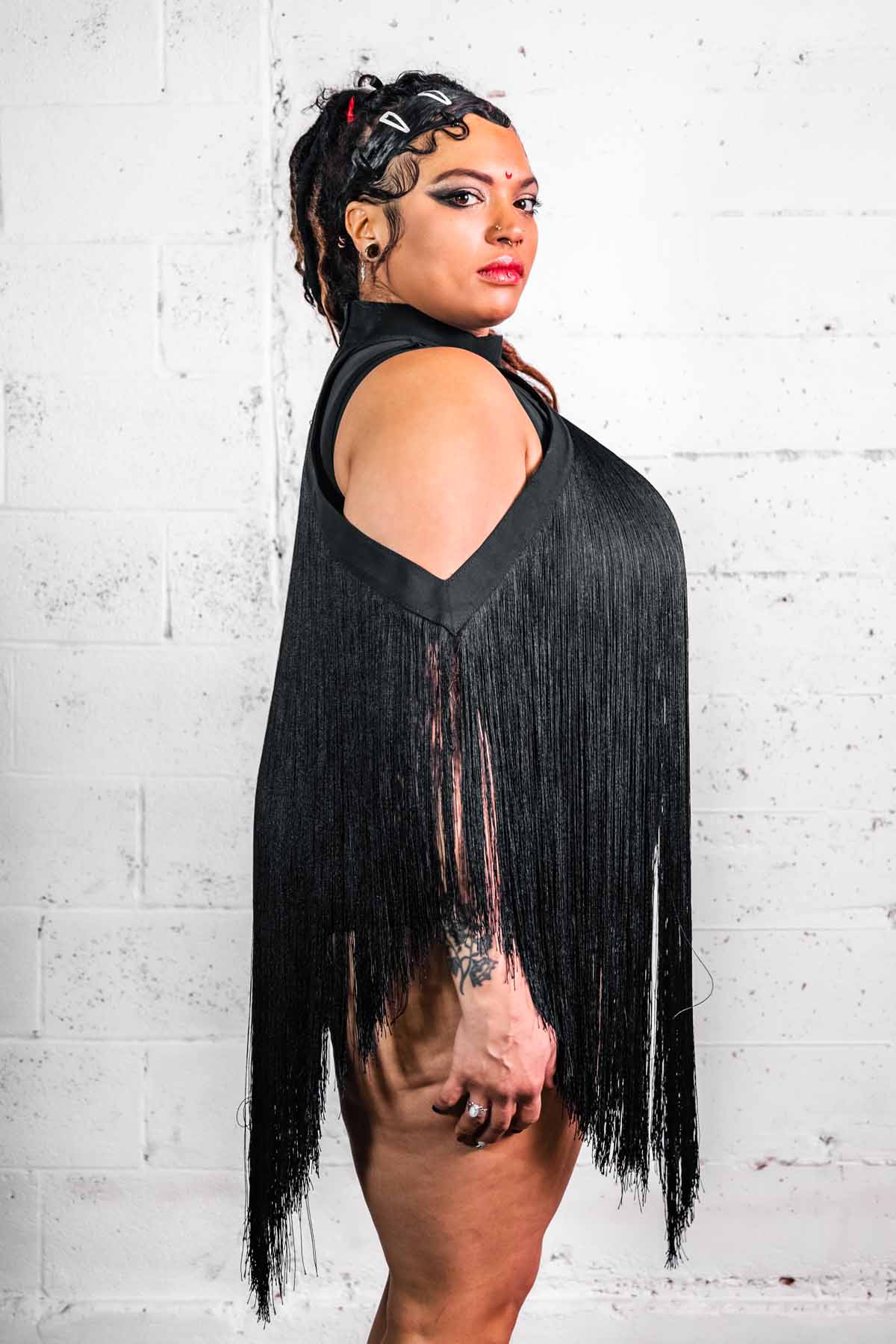 Five and Diamond Fringe Halter Top Dress - cotton