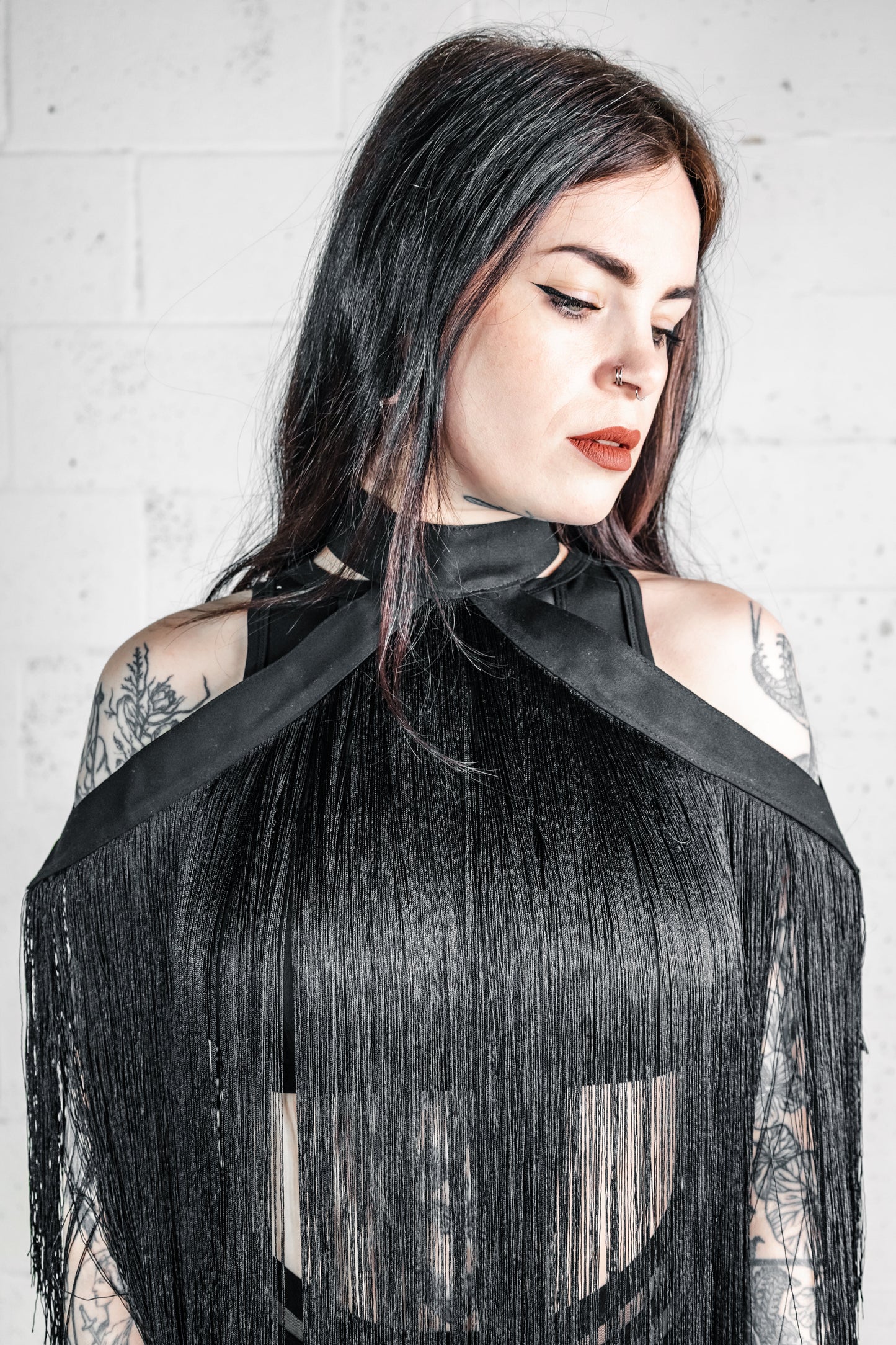 Five and Diamond Fringe Halter Top Dress - cotton