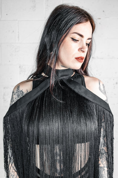 Five and Diamond Fringe Halter Top Dress - cotton