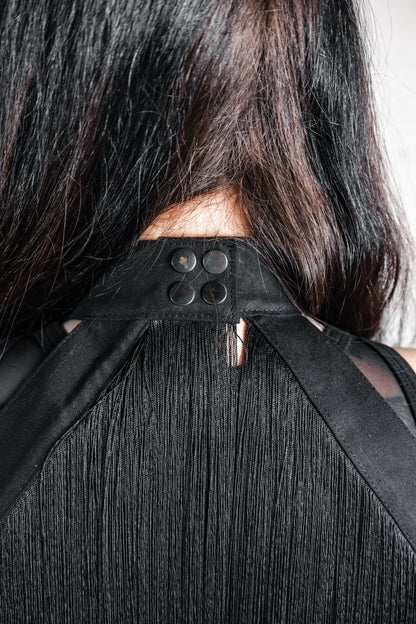 Five and Diamond Fringe Halter Top Dress - cotton