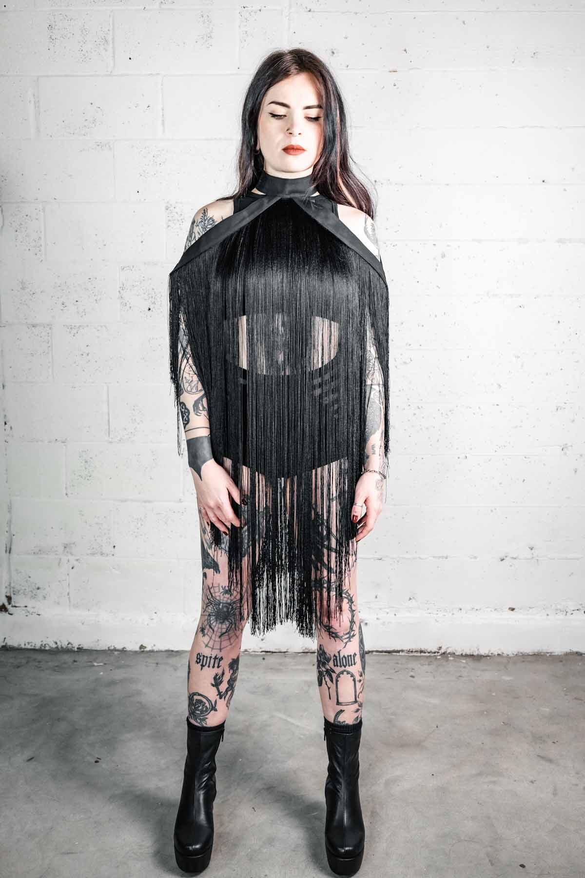 Five and Diamond Fringe Halter Top Dress - cotton