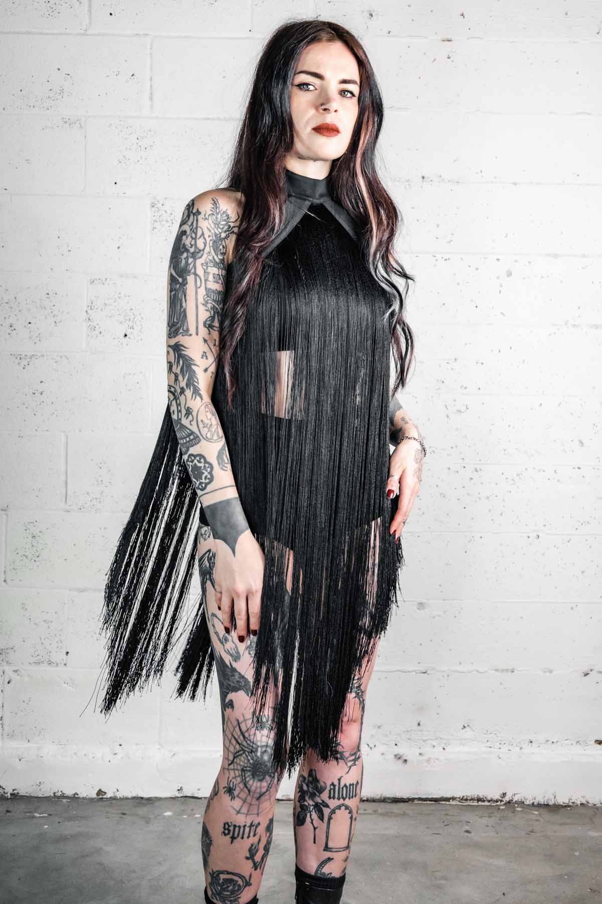 Five and Diamond Fringe Halter Top Dress - cotton