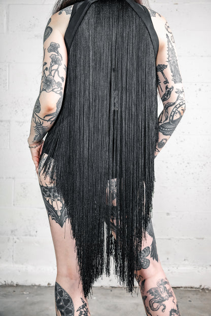 Five and Diamond Fringe Halter Top Dress - cotton