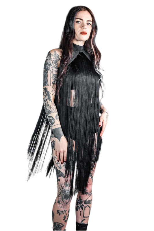 Five and Diamond Fringe Halter Top Dress - cotton