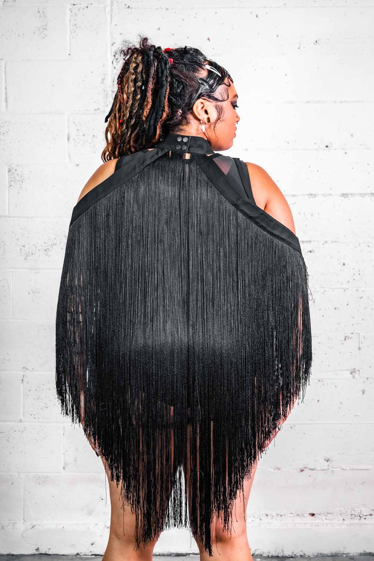 Five and Diamond Fringe Halter Top Dress - cotton