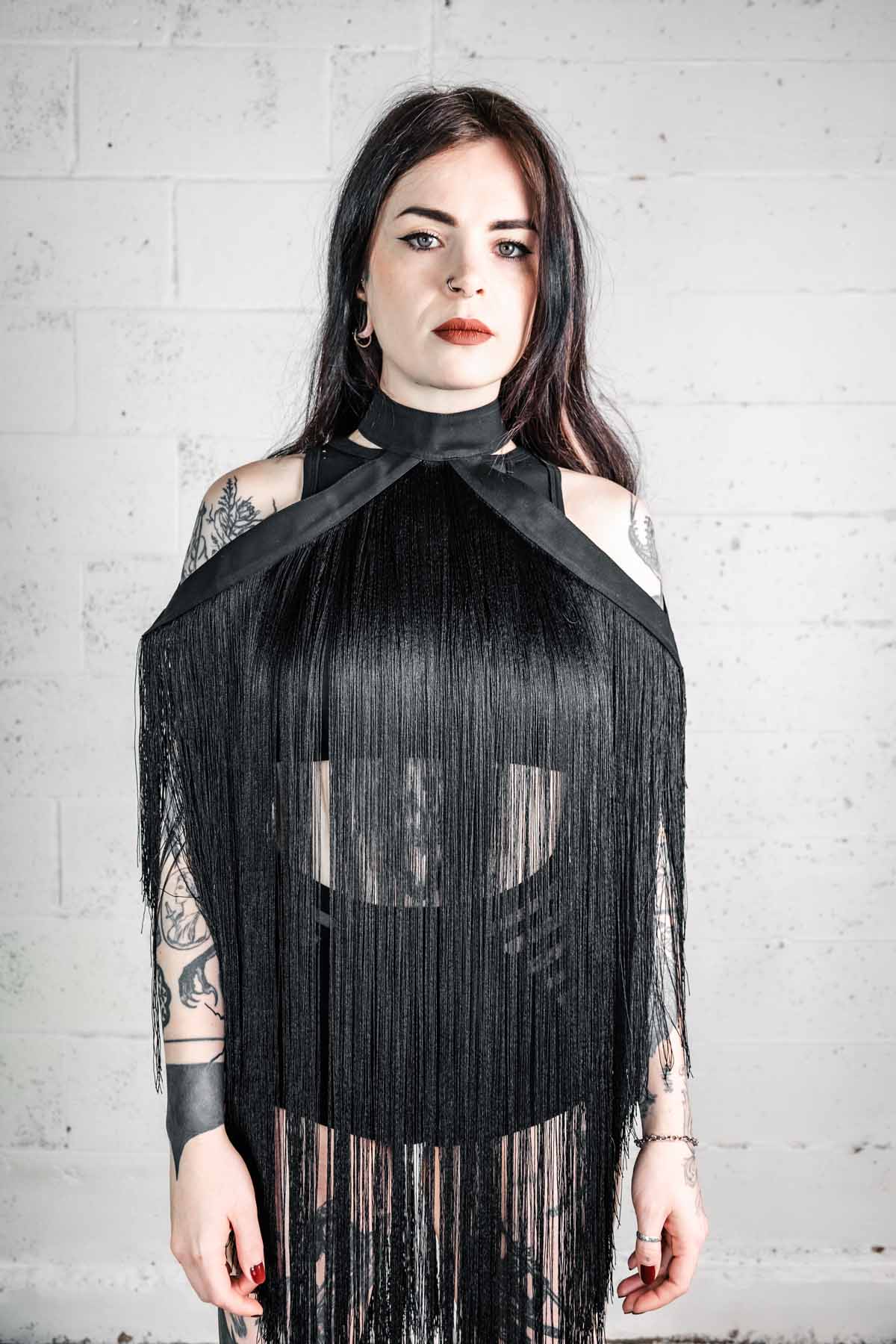 Five and Diamond Fringe Halter Top Dress - cotton