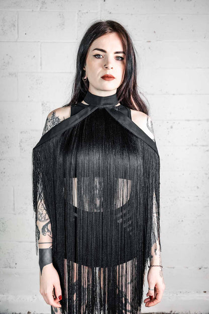 Five and Diamond Fringe Halter Top Dress - cotton