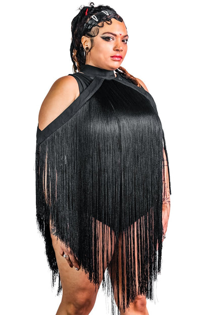 Five and Diamond Fringe Halter Top Dress - cotton