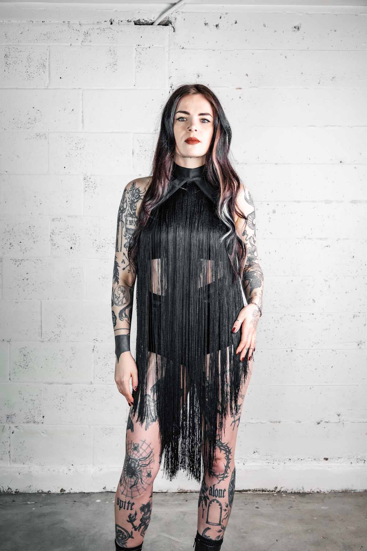 Five and Diamond Fringe Halter Top Dress - cotton