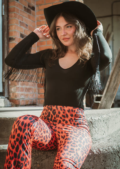 Crazy Little Fringe Black Bodysuit