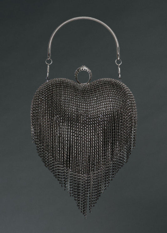 Rhinestone Fringe Heart Clutch Goth Purse Crossbody Bag