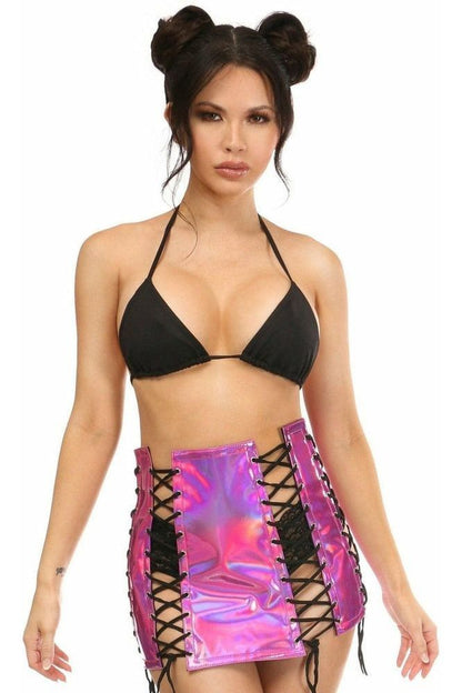 Fuchsia Holo Lace-Up Skirt