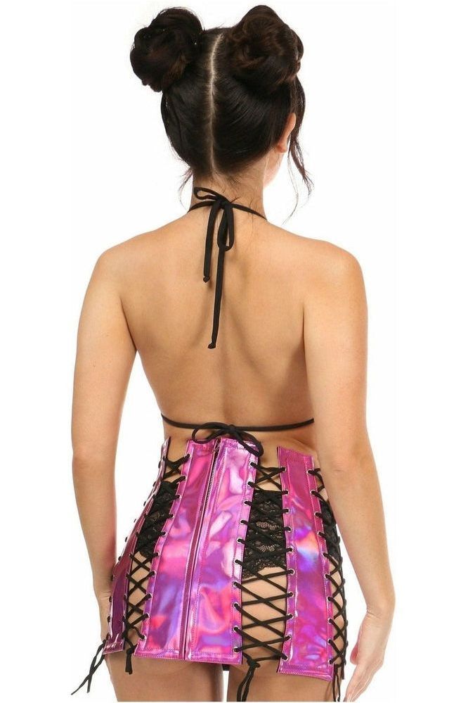 Fuchsia Holo Lace-Up Skirt