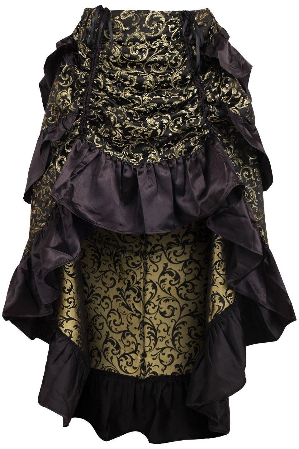 Gold/Black Brocade Adjustable High Low Bustle Skirt.
