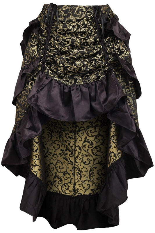 Gold/Black Brocade Adjustable High Low Bustle Skirt.